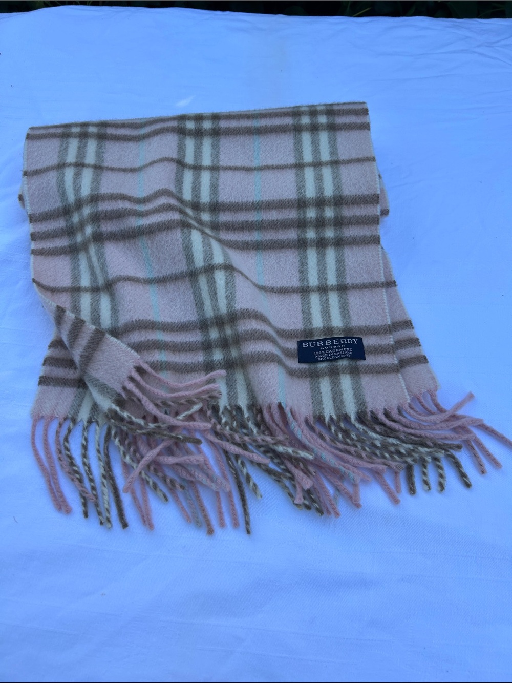 Burberry Pink Beige and Camel Check Wool Scarf
